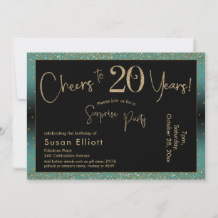 Invitación Brindis por 20 Años Cumpleaños Sorpresa Verde Azul