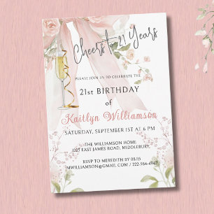 Invitación Brindis por 21 años Pink Bow Floral