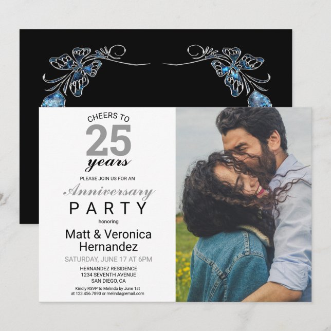 Invitación Brindis por 25 Años Aniversario 25 de Plata (Anverso / Reverso)