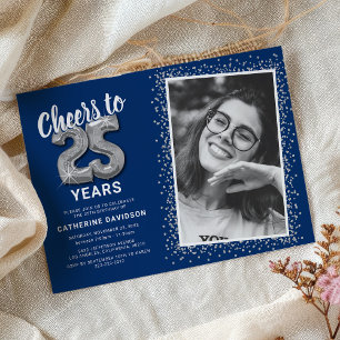 Invitación Brindis por 25 años de cumpleaños con foto platead