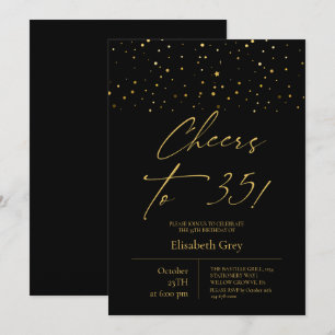 Invitación Brindis por 35⎮Dorado Negro Moderno Cumpleaños 35 