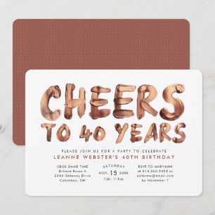Invitación Brindis por 40 años cumpleaños en rosa oro