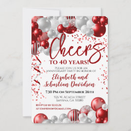 Invitación Brindis por 40 años Rojo 40 Aniversario