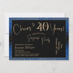 Invitación Brindis por 40 años Sorpresa Cumpleaños Dorado y A
