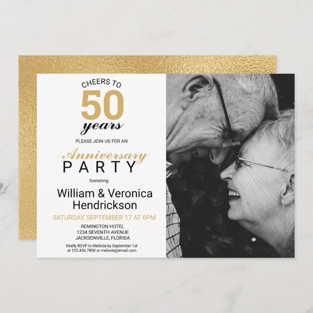 Invitación Brindis por 50 años Bodas de Oro 50 Aniversario de (Anverso / Reverso)