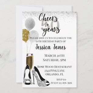 Invitación Brindis por 50 años Champagne Glitter Plateado Dor