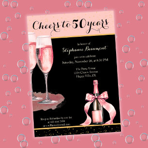 Invitación Brindis por 50 años Cumpleaños Champán Negro