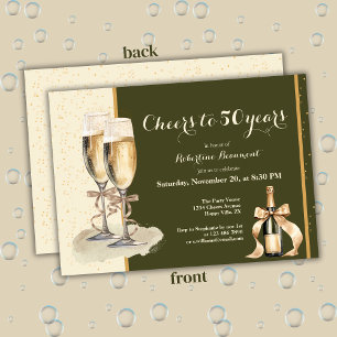 Invitación Brindis por 50 Años Cumpleaños Champán Verde Crema