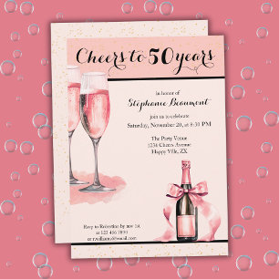 Invitación Brindis por 50 años Cumpleaños con champán rosa