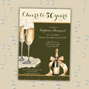 Invitación Brindis por 50 años de cumpleaños con champán verd