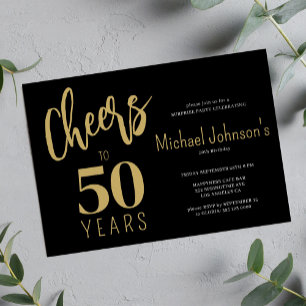 Invitación Brindis por 50 años moderno negro cumpleaños 50