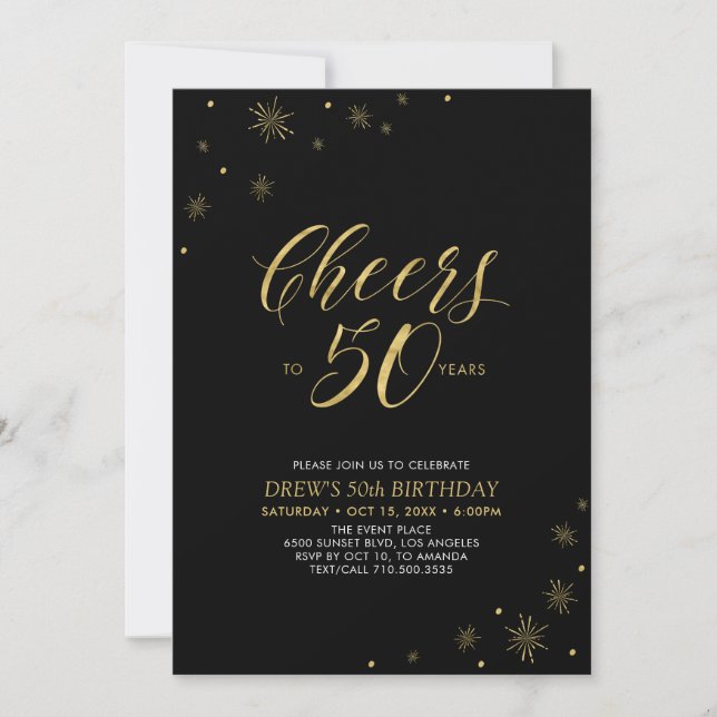 Invitación Brindis por 50 | Fiesta de cumpleaños 50 dorada y  (Anverso)