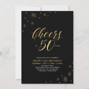 Invitación Brindis por 50   Fiesta de cumpleaños 50 dorada y 