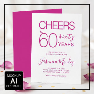 Invitación Brindis por 60 años Cumpleaños Rosa Elegante Blanc