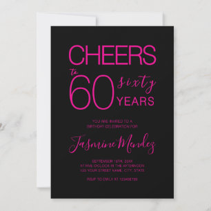 Invitación Brindis por 60 años Elegante Cumpleaños Rosa Negro