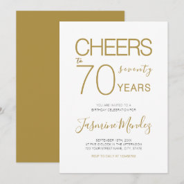 Invitación Brindis por 70 años Cumpleaños Elegante Oro Blanco