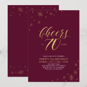 Invitación Brindis por 70 Fiesta de cumpleaños 70 dorada y