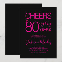 Brindis por 80 años Cumpleaños Rosa Negro Elegante