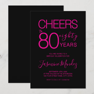 Invitación Brindis por 80 años Cumpleaños Rosa Negro Elegante