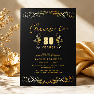 Invitación Brindis por 80 años de cumpleaños fiesta negro y d