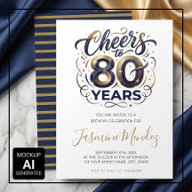 Brindis por 80 años Elegante Cumpleaños Azul Oro