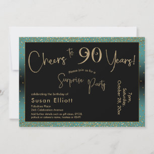Invitación Brindis por 90 años Sorpresa Cumpleaños Verde azul