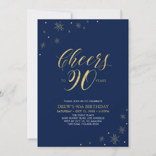 Invitación Brindis por 90   Fiesta de cumpleaños 90 dorada y 