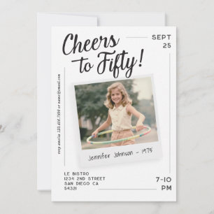 Invitación Brindis por cincuenta 50 cumpleaños foto retro 