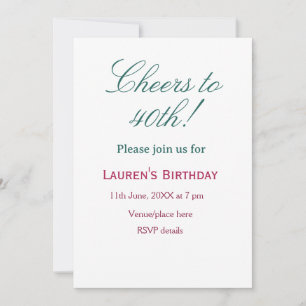 Invitación Brindis por cumpleaños 40 nombre fecha elegante az
