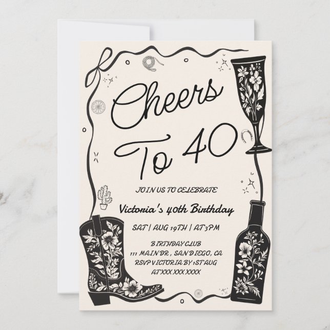 Invitación Brindis por el 40 cumpleaños western (Anverso)