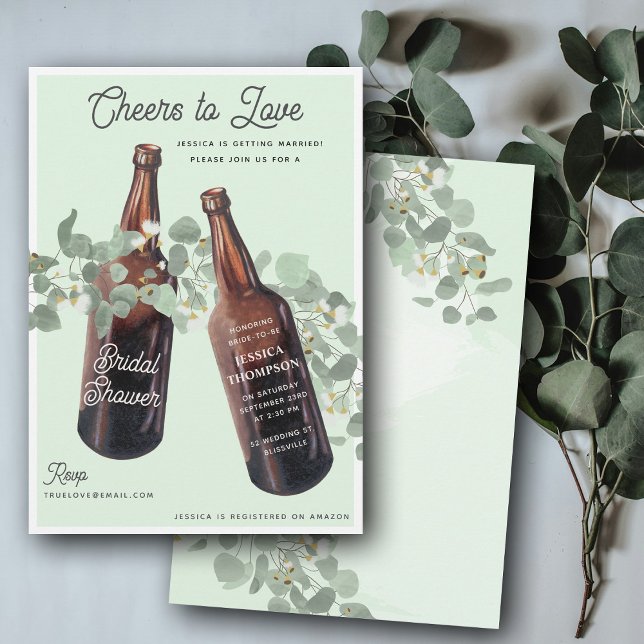 Invitación Brindis por el amor Verde cerveza Despedida de sol (Cheers to Love Greenery Beer Bridal Shower Invitation)