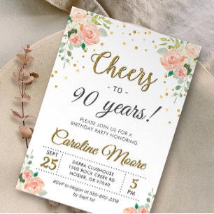 Invitación Brindis por Noventa Años Fiesta de Cumpleaños de 9