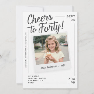 Invitación Brindis por treinta Cumpleaños con foto retro 40 