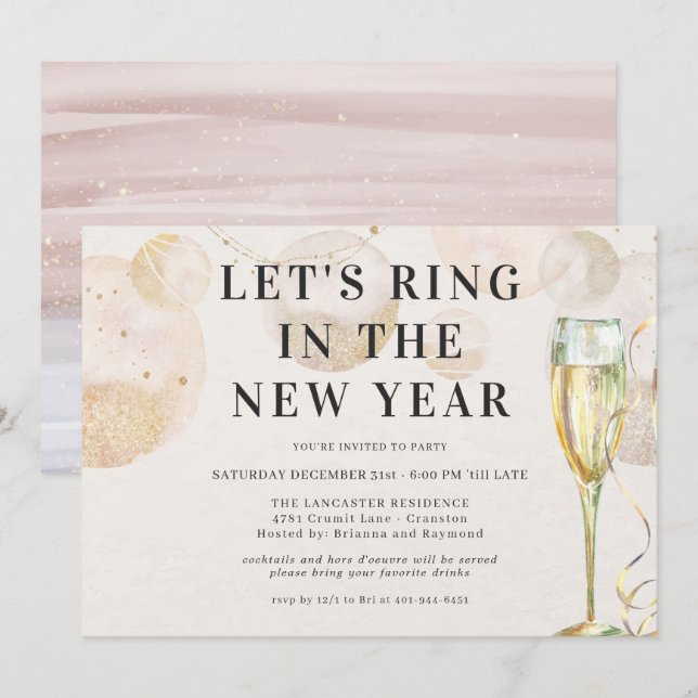 Invitación Brindis por un Año Nuevo | Champán Espumoso (Anverso / Reverso)