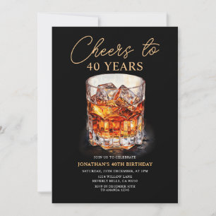 Invitación Brindis por Whisky Fiesta de Cumpleaños Acuarela p
