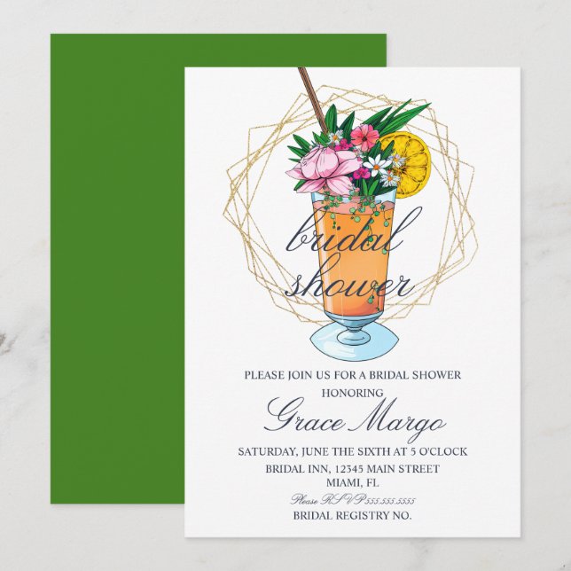 Invitación Brindis Tropical de Acuarela para Despedida de Sol (Anverso / Reverso)