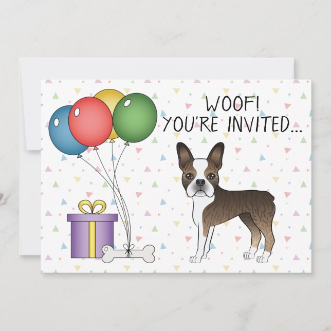 Invitación Brindle Boston Terrier Cute Cartog Perro - Cumplea (Anverso)