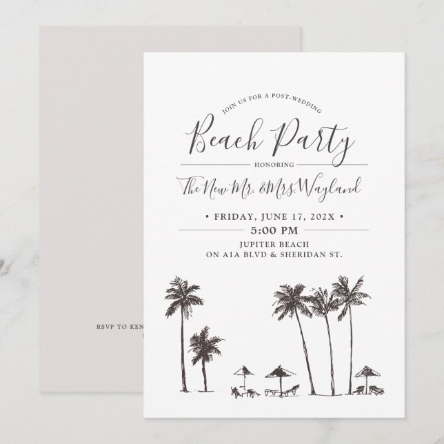 Invitación Brisa de Palma | Fiesta de Playa Post Boda (Anverso / Reverso)
