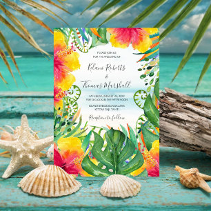 Invitación Brisa isleña   Boda de acuarela de playa tropical