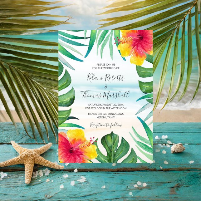 Invitación Brisa isleña | Boda de acuarela de playa tropical (Subido por el creador)