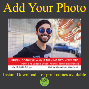 Invitación Británica divertida 50° aniversario de noticias fa