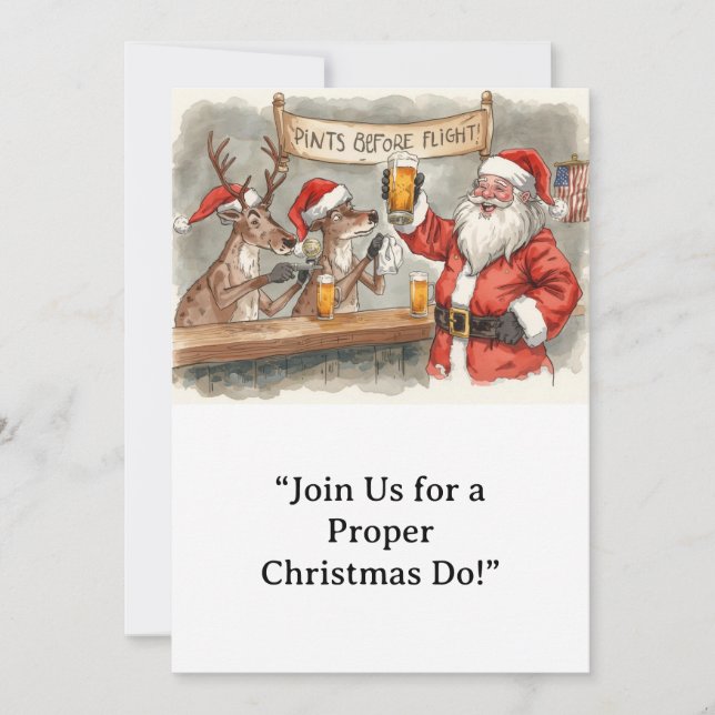 Invitación British Christmas Party Reindeer Bartender (Anverso)