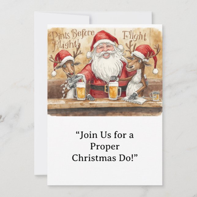Invitación British Christmas Party Reindeer Bartender (Anverso)