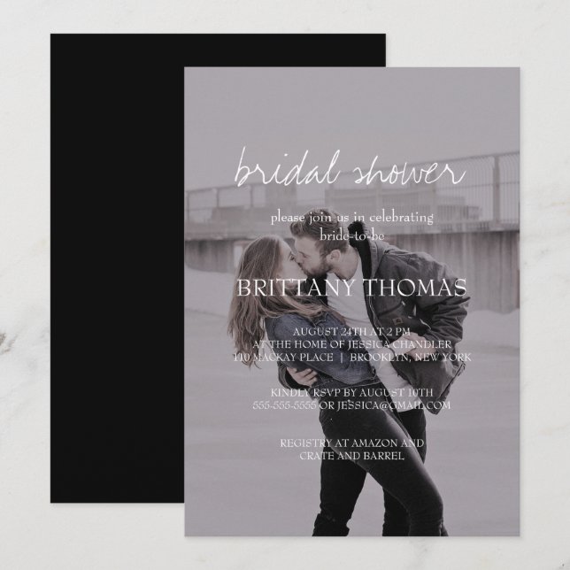 Invitación Brittany Elegant Photo Calligraphy Bridal Shower (Anverso / Reverso)