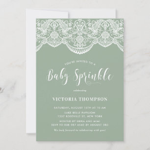 Invitación Brocade Lace Sage Green Baby Sprinkle