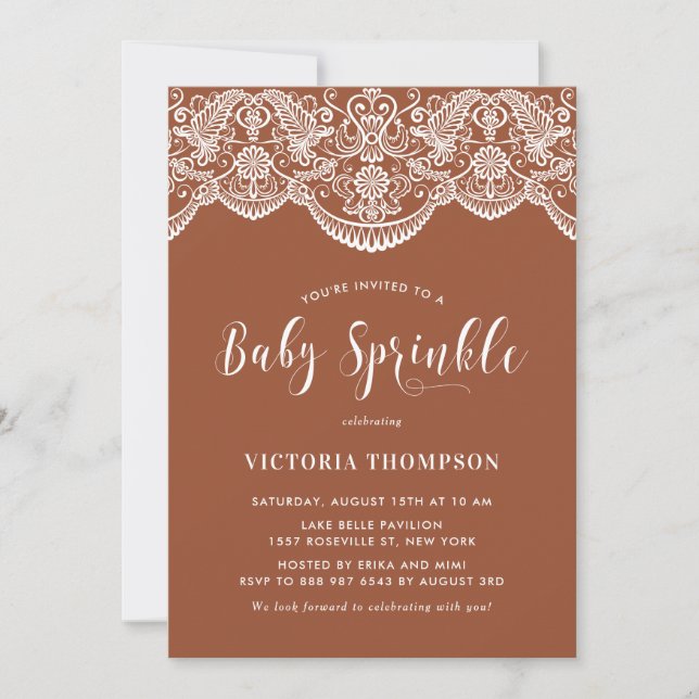 Invitación Brocade Lace Terracota Baby Sprinkle (Anverso)
