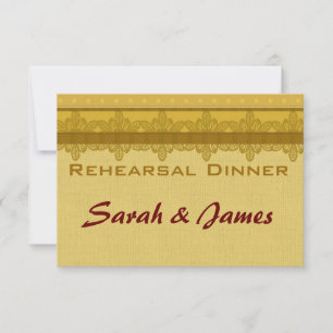 Invitación Brocado de damasco de oro Ensayo de bodas vintage
