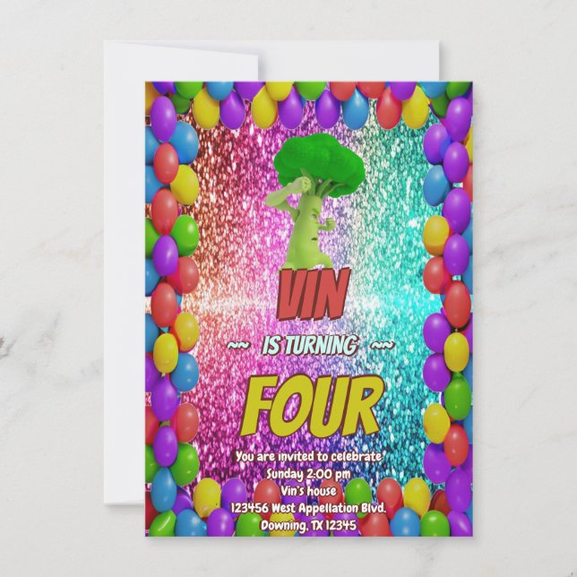 Invitación Broccoli Vegetariano Verde Eco Friendly temática (Anverso)