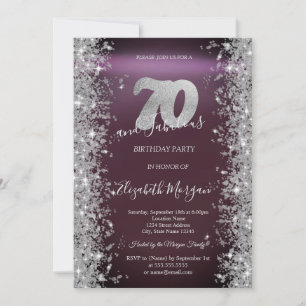 Invitación Brocha de plata Diamantes Borgoña 70 cumpleaños