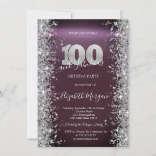 Invitación Brocha de plata Diamantes Borgoña Cumpleaños 100